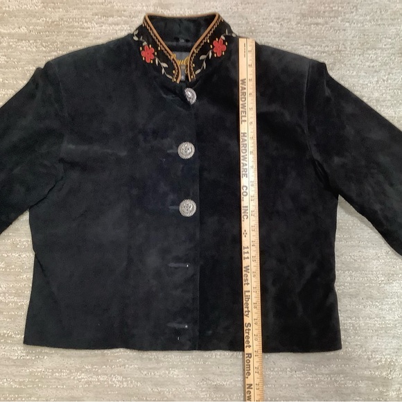 Scully Embroidered Black Genuine Leather Suede Cropped Western Jacket / Size 14 - Picture 6 of 7